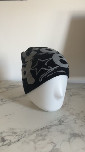 Black grey knit beanie hat - &,