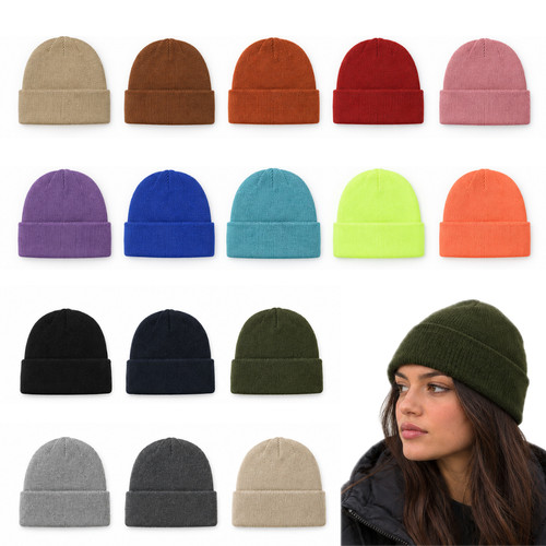 Knitted beanie hat cuffed - knitted,