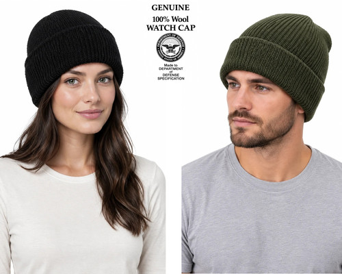 Green black beanie hat - or,