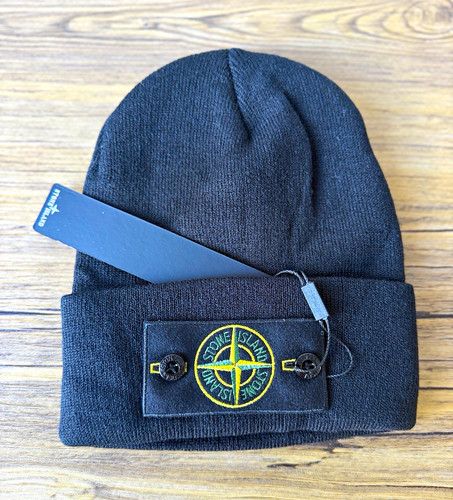 Stone island black knit beanie - knit,